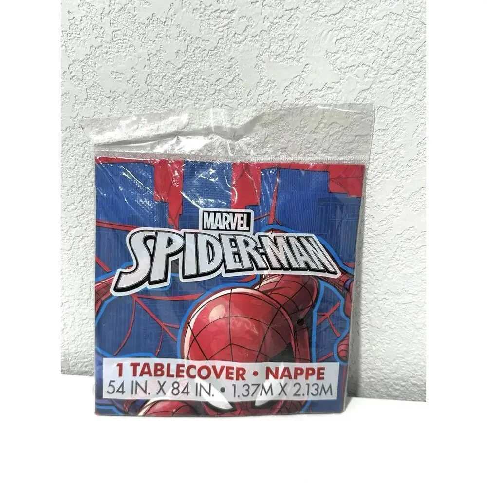Marvel Spiderman Birthday Table Cover 54inX84in & 6.4FT Birthday Banner Set NEW